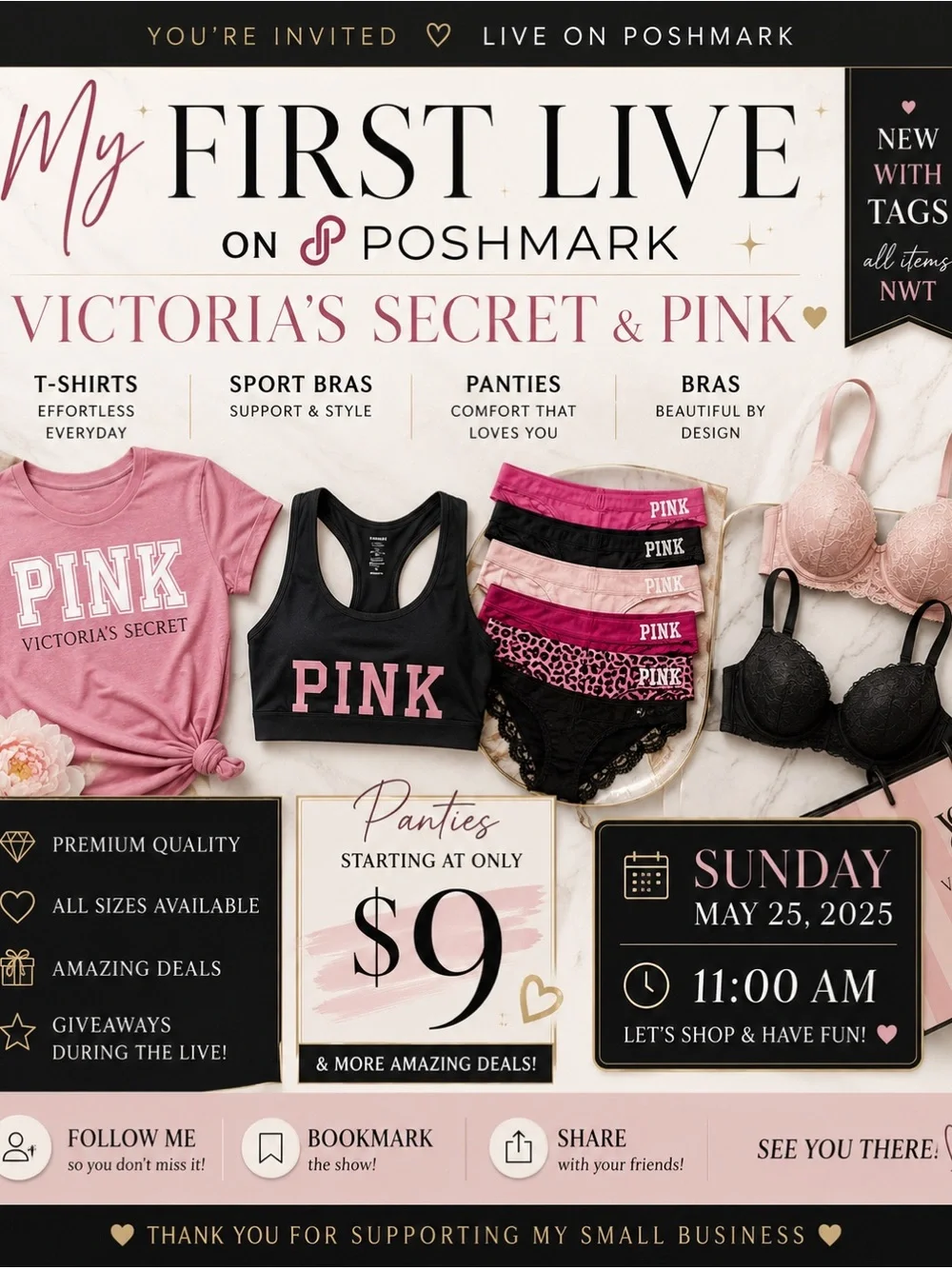 💕 My First Poshmark Show | VS & PINK NWT | Bras, Panties & Tees
